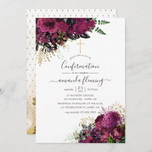 Vintage Burgundy - Marsala and Gold Confirmation Invitation