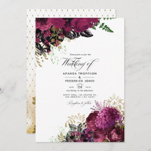 Vintage Burgundy - Marsala and Gold Wedding Invitation