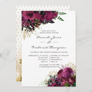Vintage Burgundy - Marsala & Gold Rehearsal Dinner Invitation