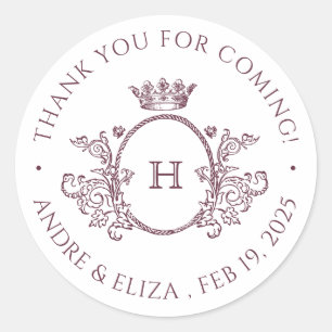 Vintage Burgundy Monogram Wedding Sticker