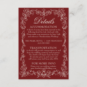 Vintage Burgundy Old Money Fancy Wedding Details Enclosure Card