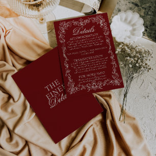 Vintage Burgundy Old Money Fancy Wedding Details Enclosure Card
