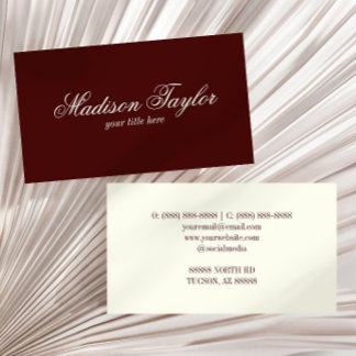 Vintage Burgundy Old Money Style Custom Business Card