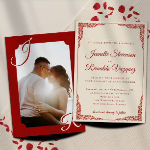 Vintage Burgundy Red Ivory Opera Photo Wedding Invitation