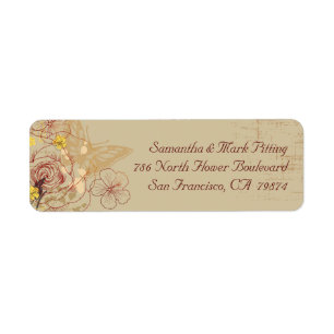 Vintage burgundy rose floral wedding address label return address label
