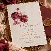 Vintage Burgundy Rose Wedding Save the Date
