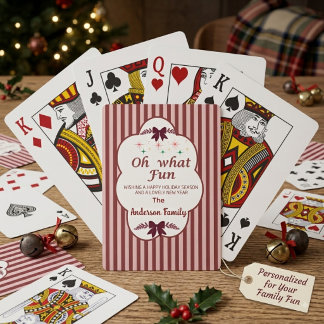 Vintage Burgundy Stripe Holiday oh what fun Playing Cards