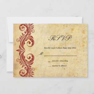 Vintage Burgundy Swirl Wedding RSVP Invitation