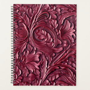 Vintage burgundy tooled leather  planner