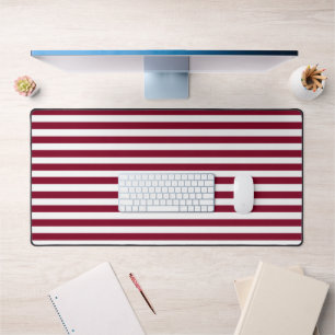 Vintage Burgundy & White Stripes Striped Desk Mat