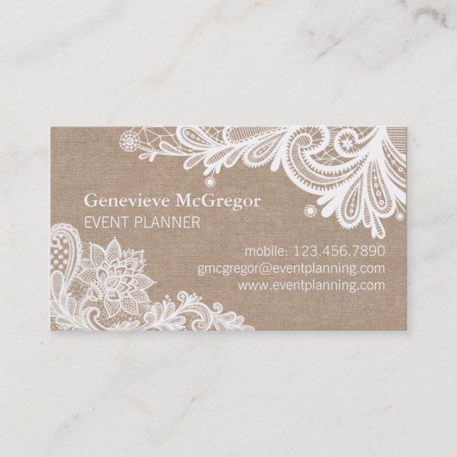 Vintage Burlap and Lace Business Card (Front)