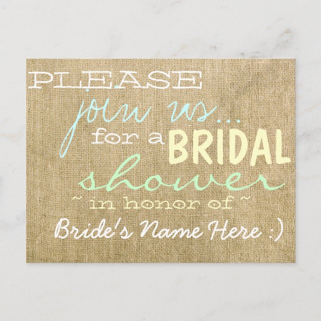Vintage Burlap Country Bridal Shower Invitation Postcard (Front)