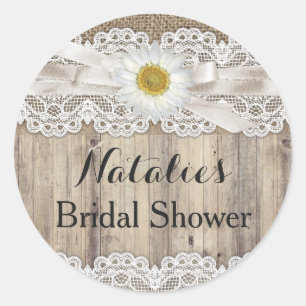 Vintage Burlap Lace & Daisy Bridal Shower Sticker