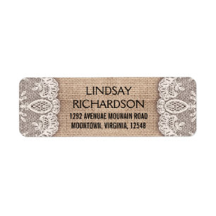 vintage burlap & lace return address labels
