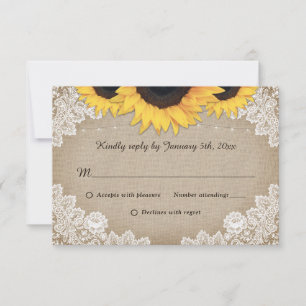 Vintage Burlap Lace Sunflower Wedding RSVP Cards