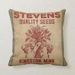 Vintage Burlap Seed Sack Cushion