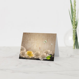 Vintage Burlap White Daisy Floral Note Card