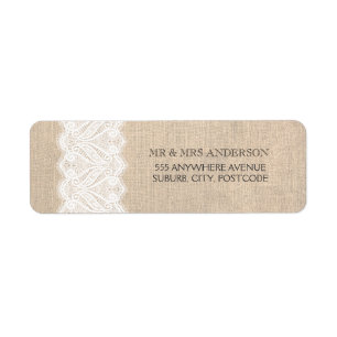 Vintage Burlap + White Lace Wedding Return Address Label