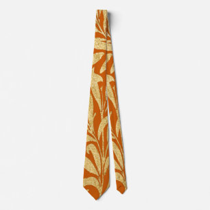 Vintage Burnt Orange and Gold Leaves Pattern Tie