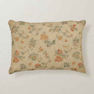 Vintage Burnt Orange and Sage Green Floral Decorative Cushion