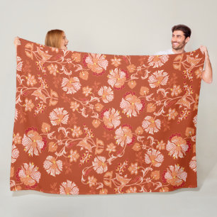 Vintage burnt orange floral fleece blanket