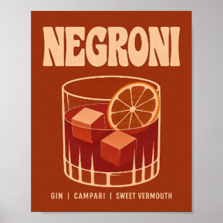 Vintage Burnt Orange Negroni Drink Illustration Poster