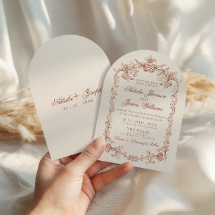 Vintage Burnt Orange Old Money Arched Chic Wedding Invitation