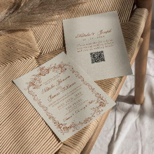 Vintage Burnt Orange Old Money QR Code Wedding Invitation
