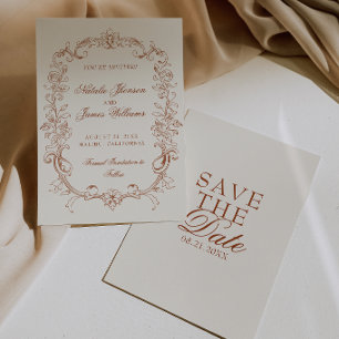 Vintage Burnt Orange Old Money Rust Retro Wedding Save The Date
