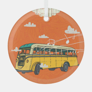 Vintage Bus: Clouds Texture Backdrop Glass Tree Decoration