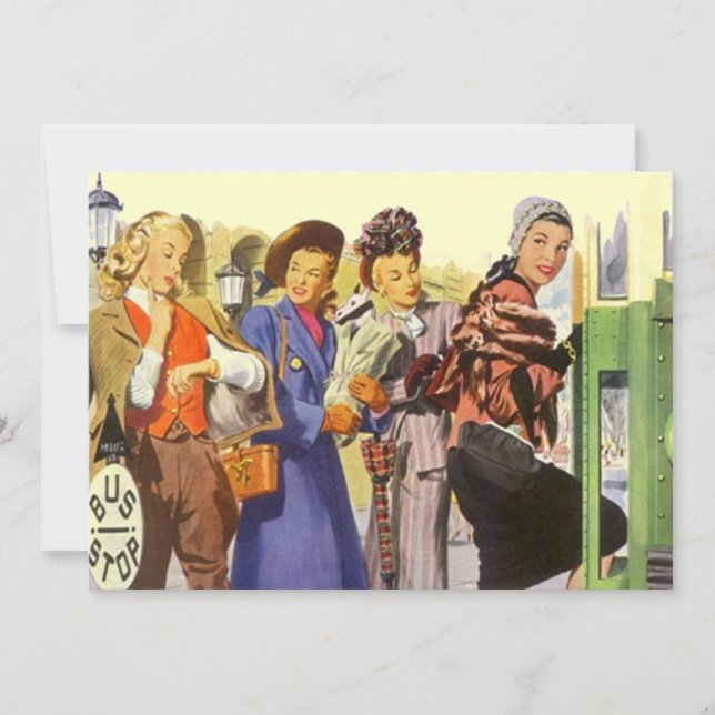 Vintage Bus Stop BFF Retro Gal Pals Invitation (Front)