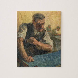 Vintage Business Architect and Building Blueprints Jigsaw Puzzle