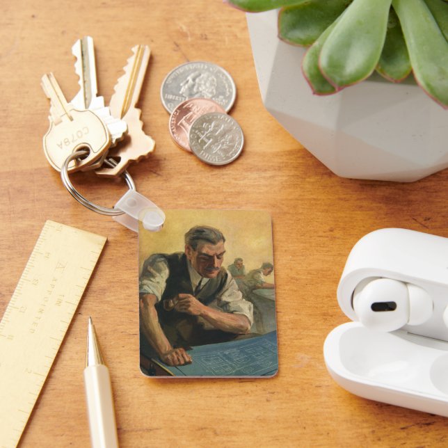 Vintage Business Architect and Building Blueprints Key Ring (Desk)