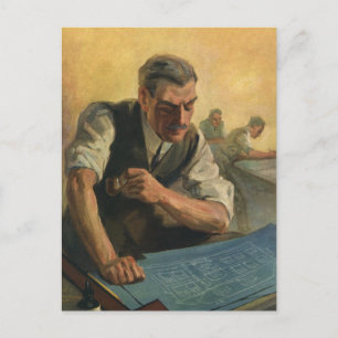 Vintage Business Architect and Building Blueprints Postcard