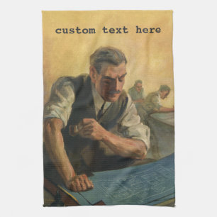 Vintage Business Architect and Building Blueprints Tea Towel