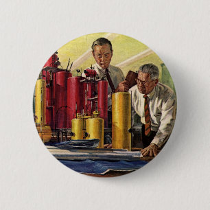 Vintage Business, Architects Working in an Office 6 Cm Round Badge