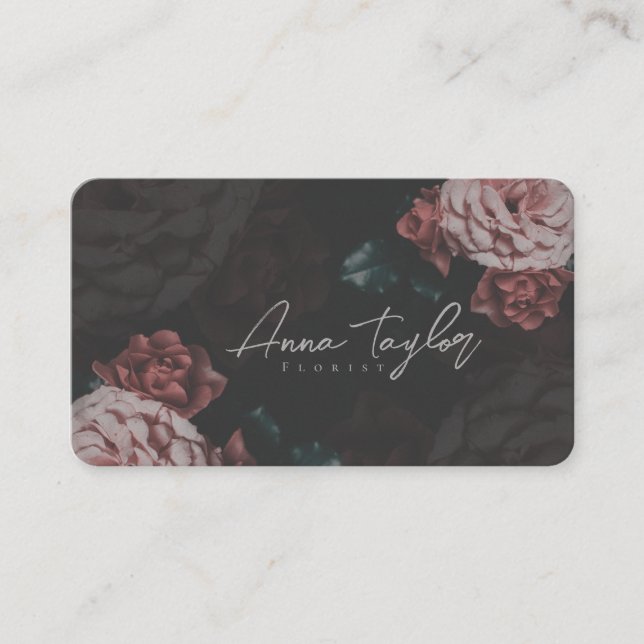 Vintage business card with pink roses (Front)