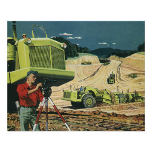 Vintage Business, Construction Site with Surveyor Poster