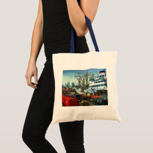 Vintage Business, Docked Cargo Ship Transportation Tote Bag