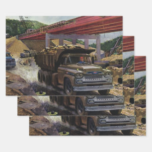 Vintage Business Dump Truck at a Construction Site Wrapping Paper Sheet