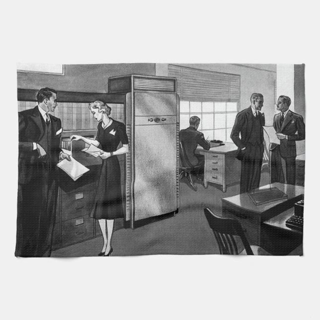 Vintage Business, Executive Businessmen Office Tea Towel (Horizontal)