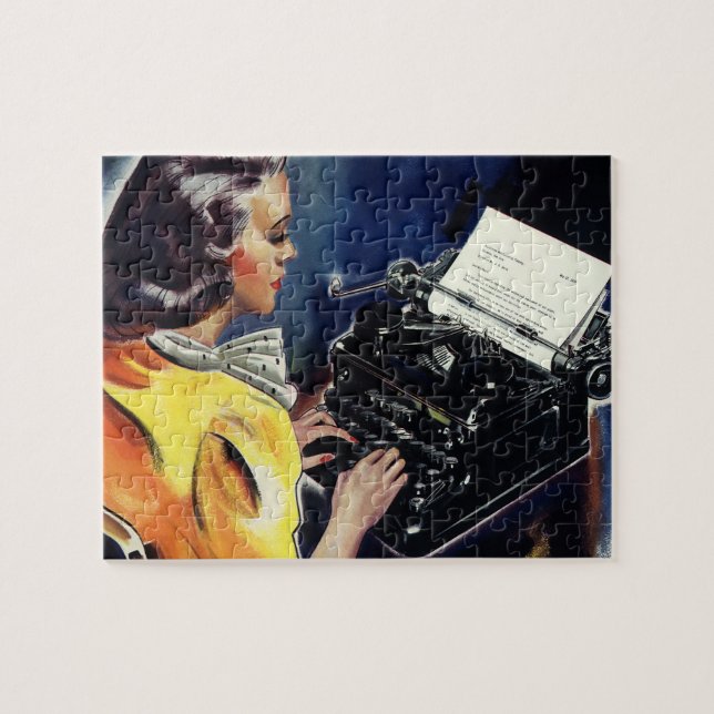 Vintage Business Executive Secretary Typing Letter Jigsaw Puzzle (Horizontal)
