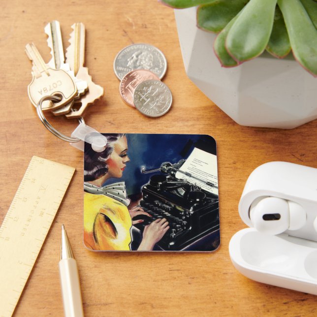 Vintage Business Executive Secretary Typing Letter Key Ring (Desk)