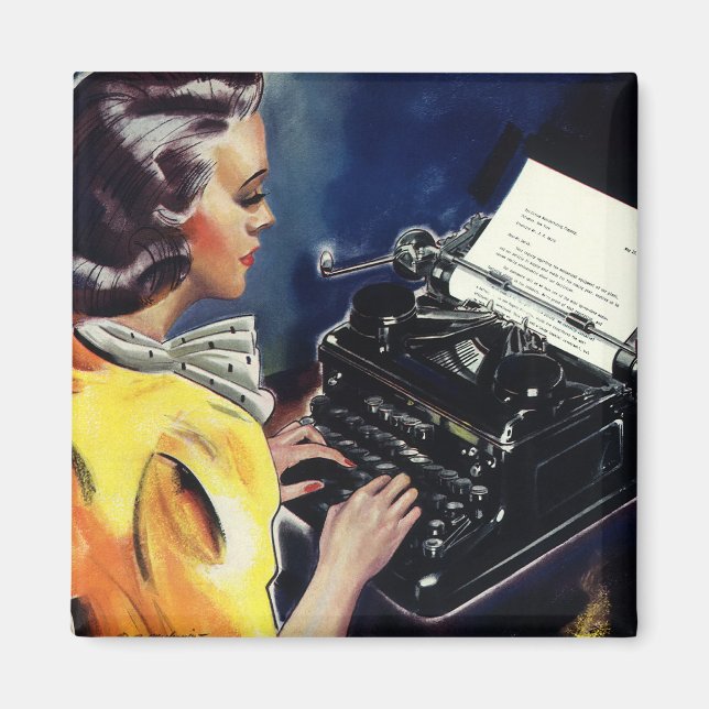Vintage Business Executive Secretary Typing Letter Magnet (Front)