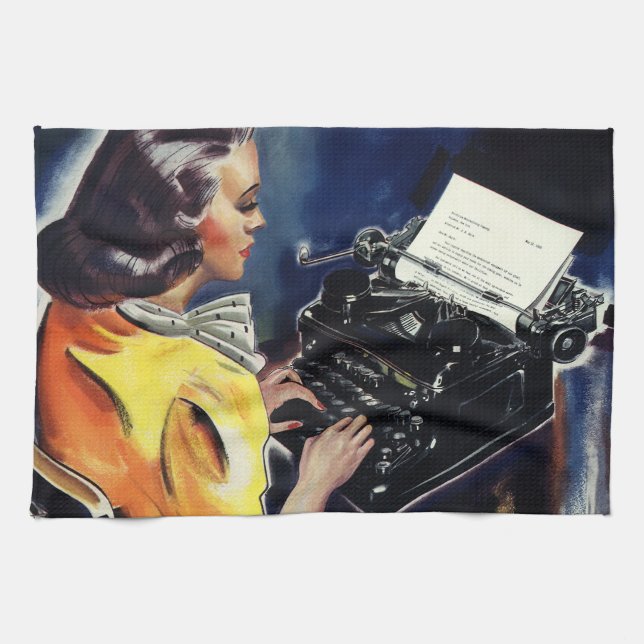 Vintage Business Executive Secretary Typing Letter Tea Towel (Horizontal)