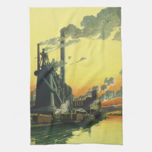 Vintage Business Factory, Manufacturing on a Dock Tea Towel