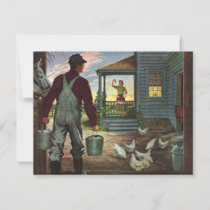 Vintage Business, Farm with Farmer and Chickens