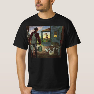 Vintage Business, Farm with Farmer and Chickens T-Shirt