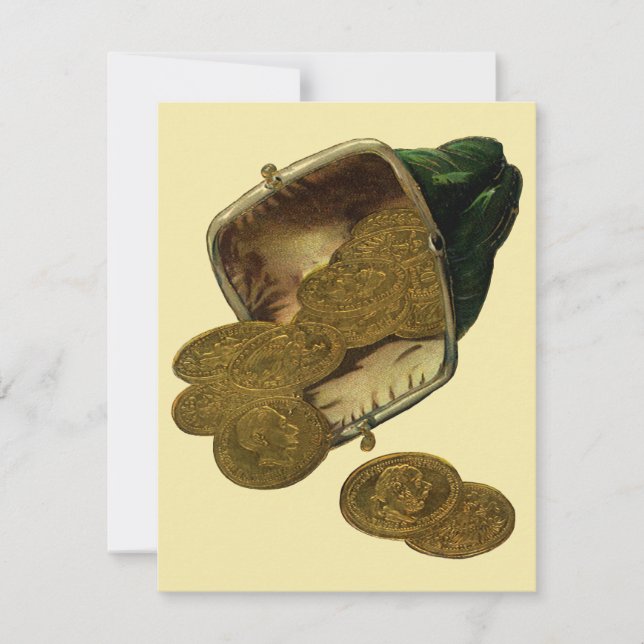 Vintage Business Finance, Gold Coin Money in Purse (Front)