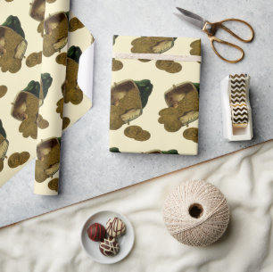 Vintage Business Finance, Gold Coin Money in Purse Wrapping Paper